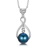 TOUPOP Sterling Silver Black Freshwater Pearl Infinity Letter Pendant Necklace-style_name:Letter S