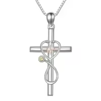 TOUPOP Sterling Silver Birthstone Stethoscope Cross Necklace for Nurse-color_name:11-November-Citrine
