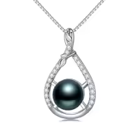 TOUPOP Sterling Silver Black Pearl Tree Of Life Leaf Pendant Necklace-style_name:Black Pearl Pendant-2
