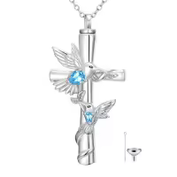 TOUPOP White Gold Plated S925 Sterling Silver Citrine Memorial Urn Necklace-color_name:Hummingbird Cross Urn-Mar