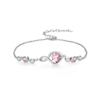 TOUPOP Sterling Silver Infinity Birthstone Bracelet Heart Link Fine Jewelry Gift-color_name:10-October-Pink Tourmaline