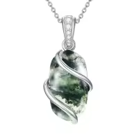 TOUPOP Sterling Silver Gemstone Pendant Fine Jewelry Gift for Women-color_name:A-Moss Agate