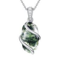 wholesale Necklace For Women 925 Sterling Silver Dainty Gemstone Pendant Fine Jewelry Birthday Christmas Gifts For Women Her -color_name:A-Moss Agate