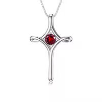 TOUPOP Sterling Silver Birthstone Cross Necklace For Women Fine Jewelry Gifts-color_name:01-Garnet-January