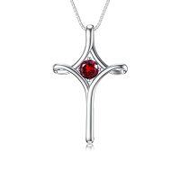 wholesale TOUPOP Cross Necklace For Women 925 Sterling Silver Birthstone Cross Pendant Fine Jewelry Anniversary Birthday Christmas Gifts For Her Mom Wife Girlfriend -color_name:01-Garnet-January