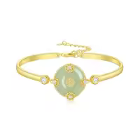 TOUPOP 14K Gold Plated Sterling Silver Jade Bracelet Tree Of Life Lotus Cat Hummingbird Dragonfly Bee Butterfly Jewelry Gift-style_name:Sunflower