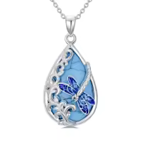 TOUPOP Sterling Silver Turquoise Butterfly Dragonfly Bee Hummingbird Ladybug Pendant Necklace-style_name:Dragonfly