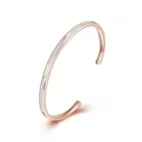 TOUPOP Sterling Silver Opal Cuff Bangle Bracelet For Women-style_name:5-Rose Gold Plated Opal Bracelets