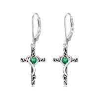 wholesale TOUPOP Birthstone Cross Earrings 925 Sterling Silver Heart Cross Dangle Drop Earrings Fine Jewelry Birthday Christmas Gifts For Women Her Girlfriend -color_name:05-May-Emerald
