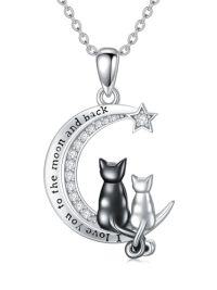 wholesale TOUPOP Cat Necklace For Women 1/2/3 Cats 925 Sterling Silver Engraved Cat On The Moon Pendant Birthday Anniversary Holiday Gift For Cat Lovers -style_name:2 Cats on the Moon