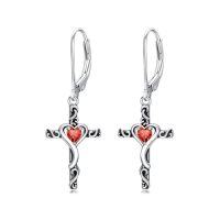 wholesale TOUPOP Birthstone Cross Earrings 925 Sterling Silver Heart Cross Dangle Drop Earrings Fine Jewelry Birthday Christmas Gifts For Women Her Girlfriend -color_name:07-July-Ruby