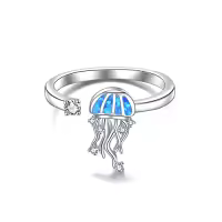 TOUPOP Sterling Silver Cute Animals Adjustable Open Rings Gifts-style_name:Jellyfish Ring-Blue