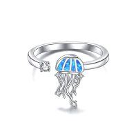 wholesale TOUPOP Christmas Gifts For Women S925 Sterling Silver Cute Animals Adjustable Rings For Women Open Ring Finger Rings Birthday Gifts For Women Mom Wife Daughter -style_name:Jellyfish Ring-Blue