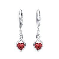 wholesale Infinity Birthstone Earrings 925 Sterling Silver Heart Love Infinity Dangle Drop Earrings Fine Jewelry Birthday Christmas Gifts For Women Girlfriend Wife -color_name:01-January-Garnet