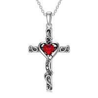 wholesale TOUPOP Birthstone Cross Necklace For Women 925 Sterling Silver Heart Cross Pendant Necklace I Love You Jewelry Anniversary Birthday Christmas Gifts For Her Mom Wife Girlfriend -color_name:01-Garnet-January