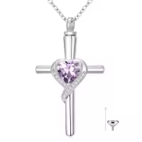 TOUPOP Sterling Silver Crystal Cross Urn Necklace Memorial Keepsake Jewelry-color_name:06-June-Alexandrite