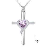 wholesale TOUPOP Cross Urn Necklaces For Ashes Birthstone Cremation Jewelry 925 Sterling Silver Crystal Memorial Keepsake Funeral Jewelry For Women (with Funnel Filler) -color_name:06-June-Alexandrite