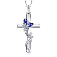 wholesale Butterfly Cross Urn Necklaces For Ashes Women White Gold Plated S925 Sterling Silver Funnel Filler Memorial Cremation Jewelry With Birthstone Sympathy Xmas Gifts For Women Loss Of Loved One -color_name:Butterfly Cross Urn-Sep
