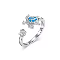 TOUPOP Sterling Silver Cute Animals Adjustable Open Rings Gifts-style_name:Sea Turtle Ring