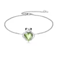 TOUPOP Sterling Silver Crystal Frog Bracelet Women's Birthday Christmas Jewelry Gift-style_name:Frog-Green Heart Crystal