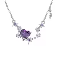 TOUPOP Sterling Silver Stone Astrology Zodiac Constellation Necklace-style_name:02_Aquarius(1.20-2.18)_Amethyst