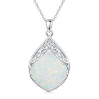 wholesale TOUPOP Gemstone Teardrop Necklace For Women 925 Sterling Silver Celtic Knot Pendant Irish Jewelry Anniversary Birthday Christmas Xmas Gifts For Her -style_name:Opal