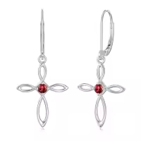 TOUPOP Sterling Silver Birthstone Infinity Cross Dangle Earrings For Women-style_name:1-January