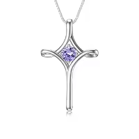 TOUPOP Sterling Silver Birthstone Cross Necklace For Women Fine Jewelry Gifts-color_name:06-Alexandrite-June