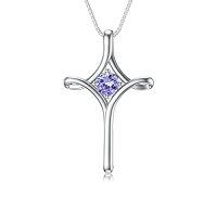 wholesale TOUPOP Cross Necklace For Women 925 Sterling Silver Birthstone Cross Pendant Fine Jewelry Anniversary Birthday Christmas Gifts For Her Mom Wife Girlfriend -color_name:06-Alexandrite-June