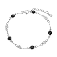 TOUPOP 925 Sterling Silver Natural Stone Ankle Bracelet-color_name:Black Onyx,size_name:Bracelet 7"-9"