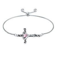 wholesale TOUPOP Birthstone Cross Bracelet For Women 925 Sterling Silver Cross Heart Bracelet I Love You Jewelry Birthday Christmas Gifts For Her Girlfriend Wife -color_name:10-October-Pink Tourmaline