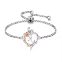 TOUPOP Sterling Silver & Crystal Rose Heart Initial Letter Link Bracelet-style_name:Initial H