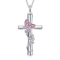 wholesale Butterfly Cross Urn Necklaces For Ashes Women White Gold Plated S925 Sterling Silver Funnel Filler Memorial Cremation Jewelry With Birthstone Sympathy Xmas Gifts For Women Loss Of Loved One -color_name:Butterfly Cross Urn-Oct