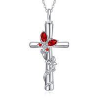 wholesale Butterfly Cross Urn Necklaces For Ashes Women White Gold Plated S925 Sterling Silver Funnel Filler Memorial Cremation Jewelry With Birthstone Sympathy Xmas Gifts For Women Loss Of Loved One -color_name:Butterfly Cross Urn-Jan