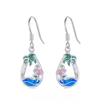 TOUPOP Sterling Silver Blue Opal Ocean Wave Teardrop Earrings-style_name:Flamingo