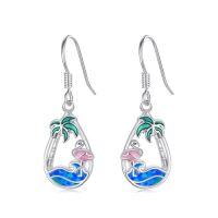 wholesale Palm Tree/sea Turtle/dolphin/flamingo Earrings 925 Sterling Silver Teardrop Ocean Earrings Blue Opal Wave Jewelry Summer Christmas Gifts For Women Her -style_name:Flamingo