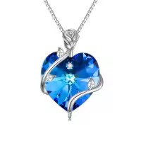 TOUPOP Sterling Silver Crystal Heart Flower Pendant Necklace-color_name:09-September