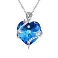 wholesale TOUPOP Heart Birthstone Necklace For Women 925 Sterling Silver Rose Flower Pendant Necklaces Heart Crystal Jewelry Birthday Christmas Gifts Women Girlfriend Wife Mom -color_name:09-September