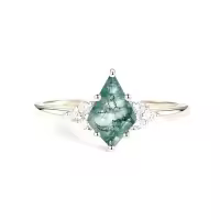 TOUPOP 925 Silver Natural Moss Agate Moissanite Engagement Ring-style_name:A Moss Agate Moissanite Ring