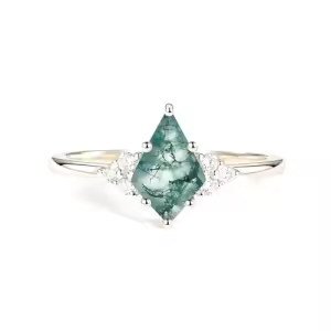 A Moss Agate Moissanite Ring