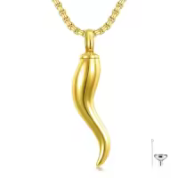 TOUPOP 925 Sterling Silver Stainless Steel Italian Horn Hand Urn Ashes Memorial Pendant-color_name:Italian Horn Ashes Necklace(Gold)