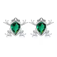 TOUPOP Sterling Silver Crystal Dolphin Butterfly Sea Turtle Frog Axolotl Stud Earrings-style_name:Frog Earrings-B