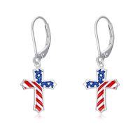 wholesale Coffin/bat/cat/spider/irish Claddagh/music Note Earrings For Women 925 Sterling Silver Dangle Earring Gothic Jewelry Halloween Patricks Day Gifts For Friends Daughter Her -style_name:5-Cross American Flag