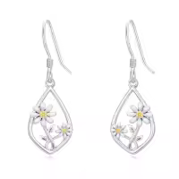 TOUPOP 925 Sterling Silver Lotus Cherry Blossoms Sunflower Snowflake Daisy Rose Earrings Floral Jewelry-style_name:1-Daisy-Teardrop
