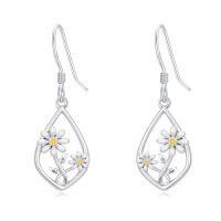 wholesale Flower Earrings For Women 925 Sterling Silver Lotus/cherry Blossoms/sunflower/snowflake/daisy/rose Earrings Floral Jewelry Christmas Gifts For Women -style_name:1-Daisy-Teardrop