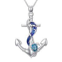 wholesale TOUPOP Anchor Dolphin/mermaid/turtle/starfish/dolphin Necklace For Women 925 Sterling Silver Anchor Nautical Necklace Graduation Gift Ocean Pendant For Women -style_name:Turtle and Waves