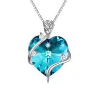 TOUPOP Sterling Silver Crystal Heart Flower Pendant Necklace-color_name:12-December