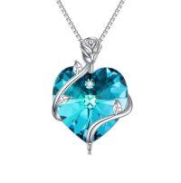 wholesale TOUPOP Heart Birthstone Necklace For Women 925 Sterling Silver Rose Flower Pendant Necklaces Heart Crystal Jewelry Birthday Christmas Gifts Women Girlfriend Wife Mom -color_name:12-December