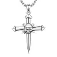 TOUPOP 925 Sterling Silver Cross Pendant Necklace For Men Gifts-style_name:B03 Nail Skull Cross I