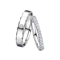 TOUPOP 10k/14k/18k Gold/925 Silver Moissanite Customized Couples Wedding Rings Set-style_name:C Wedding Ring Set
